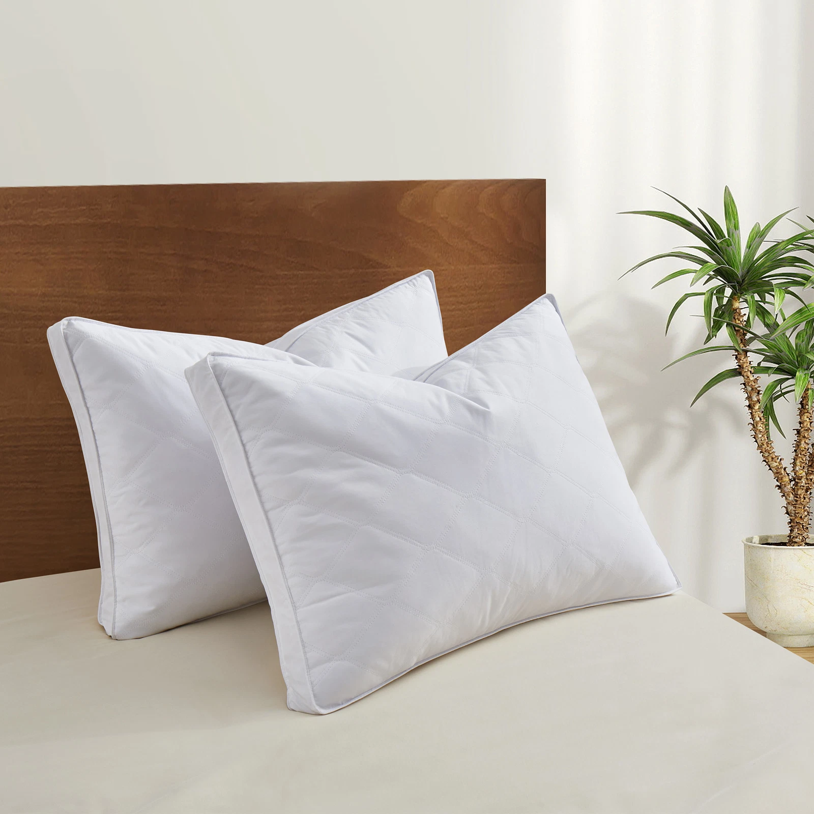 2PCS Medium Support Goose Feather Bed Pillows, 1.5